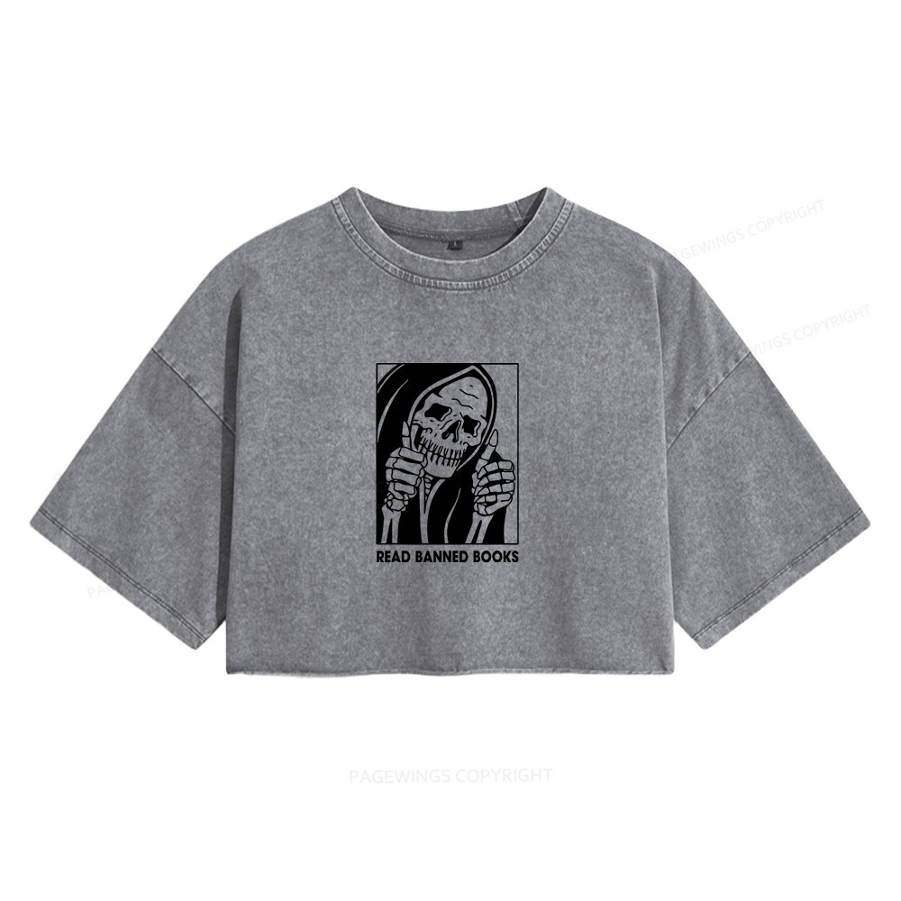 Pagewings Read Banned Books Women's Washed Cropped T-shirt