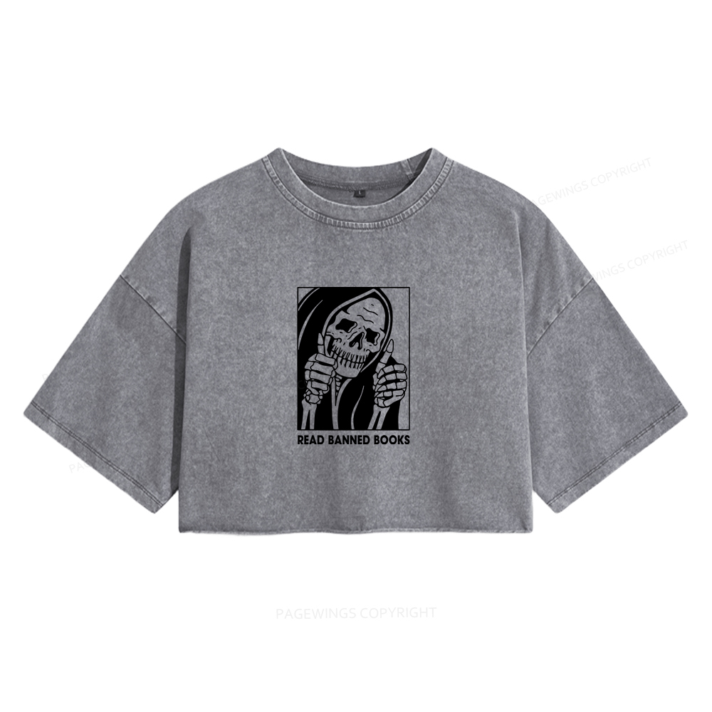 Pagewings Read Banned Books Women's Washed Cropped T-shirt