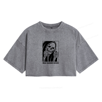 Pagewings Read Banned Books Women's Washed Cropped T-shirt