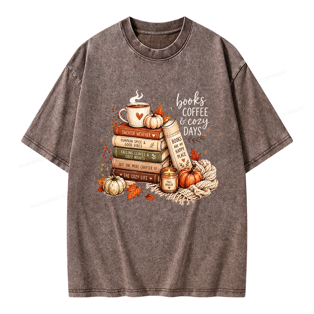 Pagewings Fall Bookish Unisex Washed T-shirt