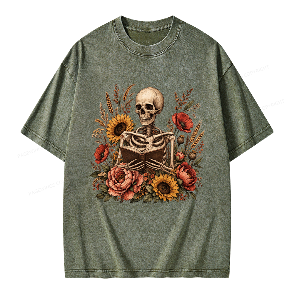 Pagewings Floral Skeleton Unisex Washed T-shirt