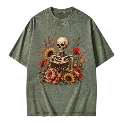 Pagewings Floral Skeleton Unisex Washed T-shirt