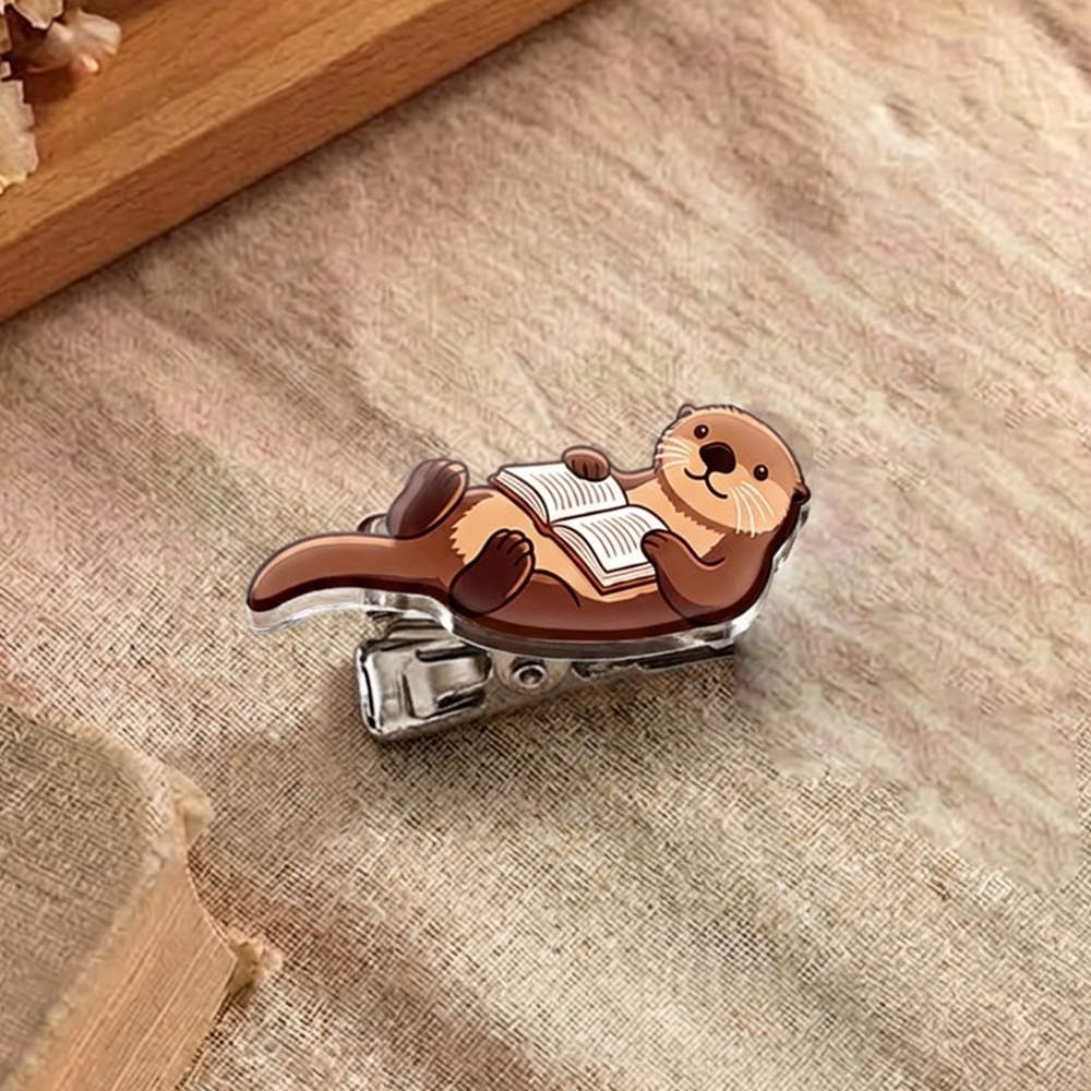 Pagewings Otter Reading Book Acrylic Hair Clip