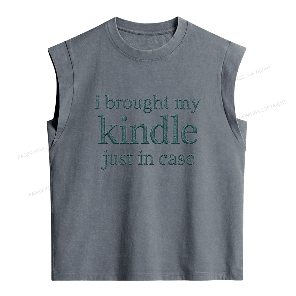 Pagewings Embroidered I Brought My Kindle Women's Washed Tank Top