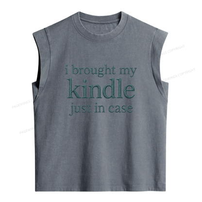 Pagewings Embroidered I Brought My Kindle Women's Washed Tank Top