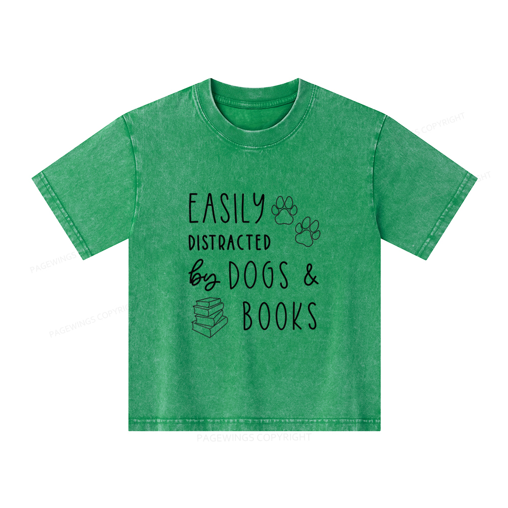 Pagewings Dogs And Books Unisex Kids Washed T-shirt