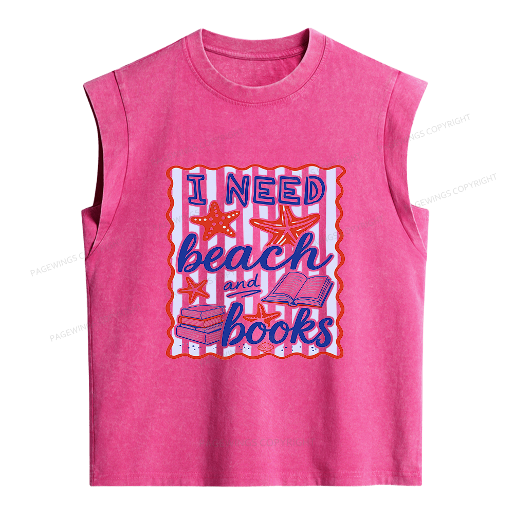 Pagewings I Need Beach Books Women's Washed Tank Top