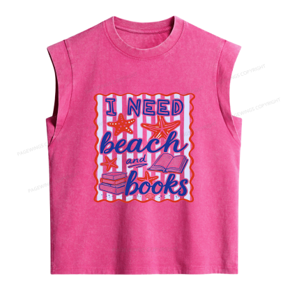 Pagewings I Need Beach Books Women's Washed Tank Top