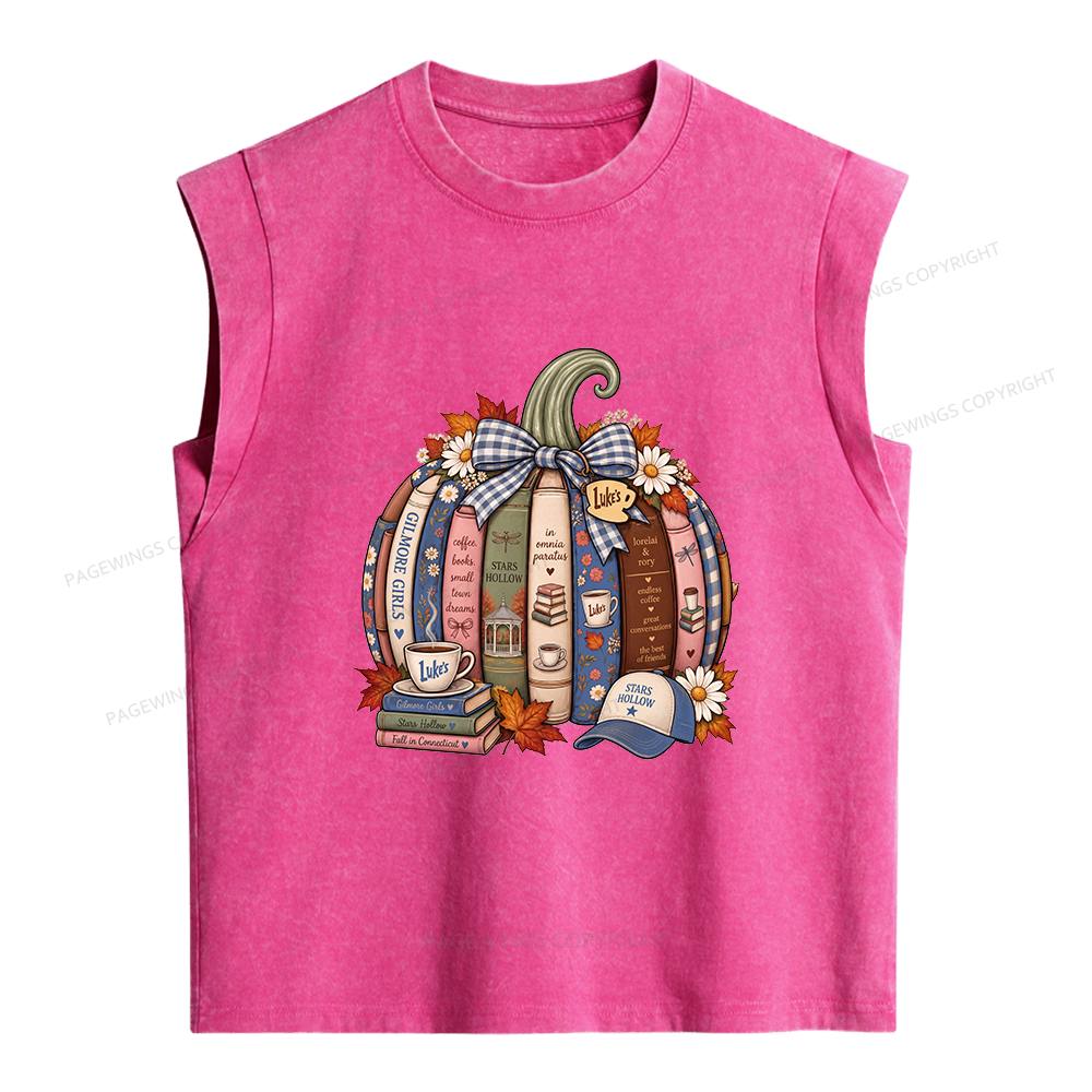 Pagewings Fall Book Pumpkin Women's Washed Tank Top