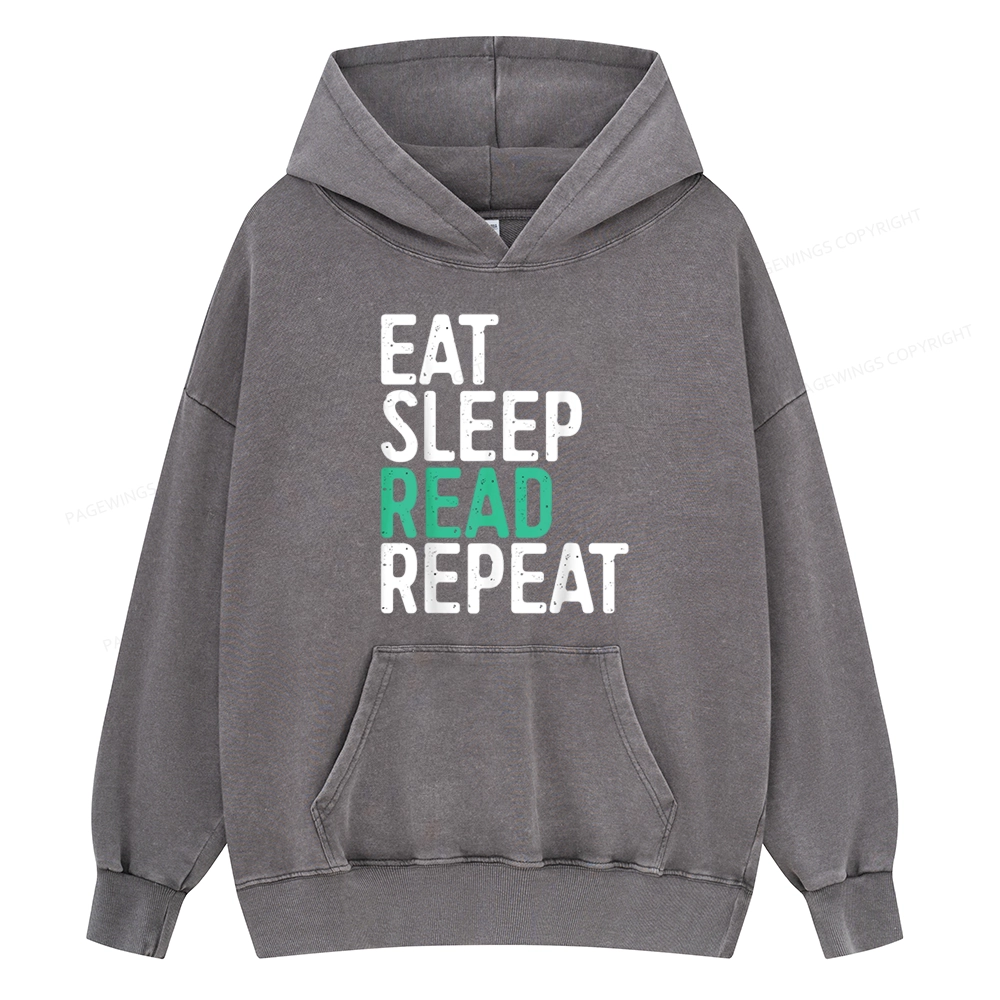 Pagewings Eat Sleep Read Repeat Unisex Washed Hoodie