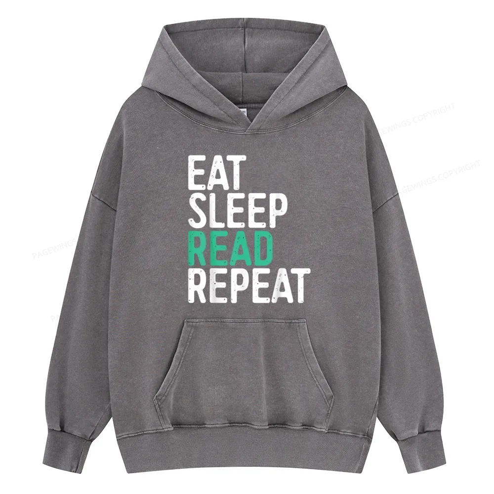 Pagewings Eat Sleep Read Repeat Unisex Washed Hoodie