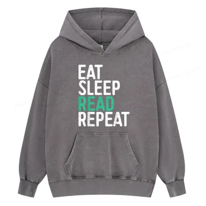 Pagewings Eat Sleep Read Repeat Unisex Washed Hoodie