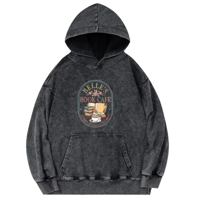 Pagewings Belles Book Cafe Unisex Washed Hoodie