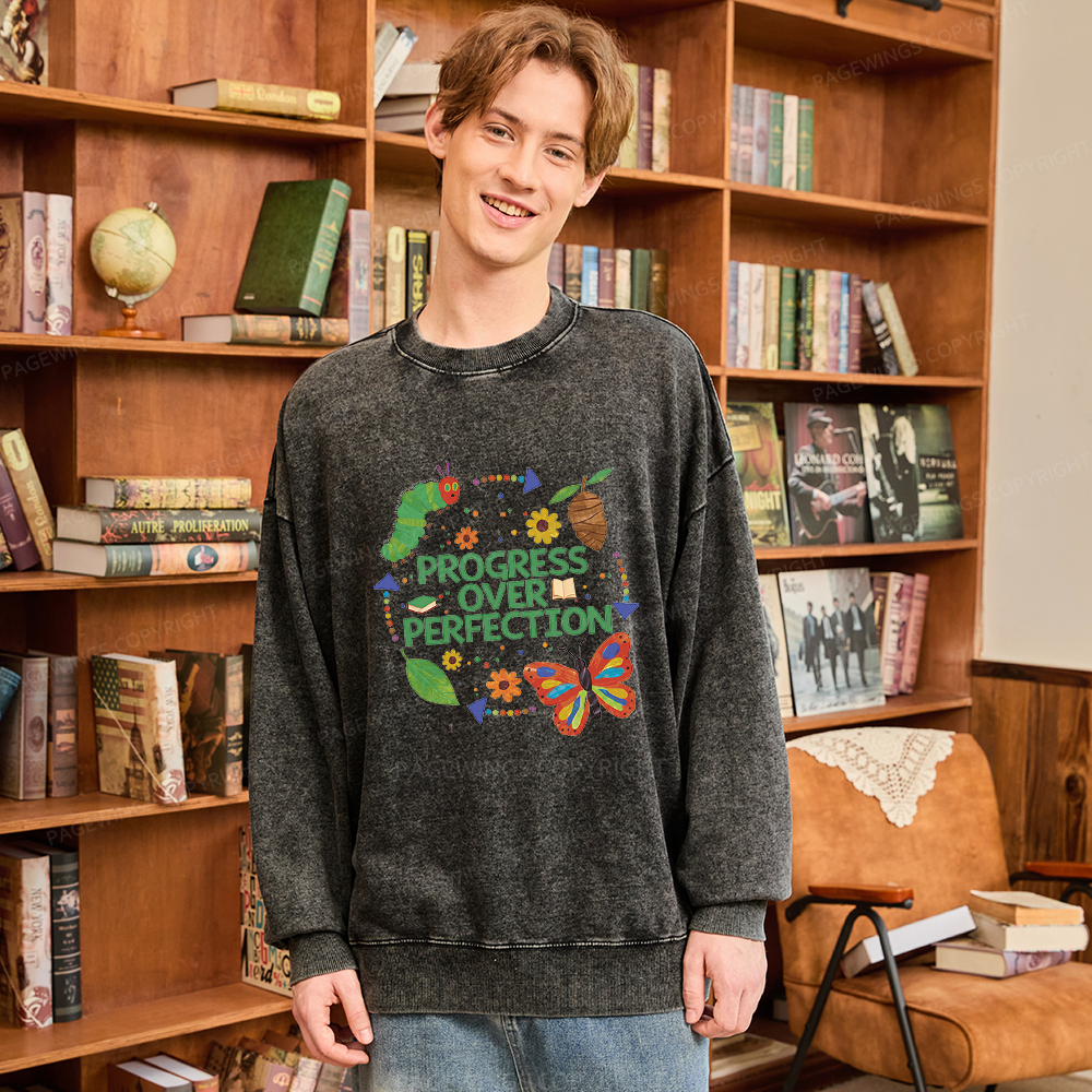 Pagewing Progress Over Perfection Unisex Washed Sweatshirt