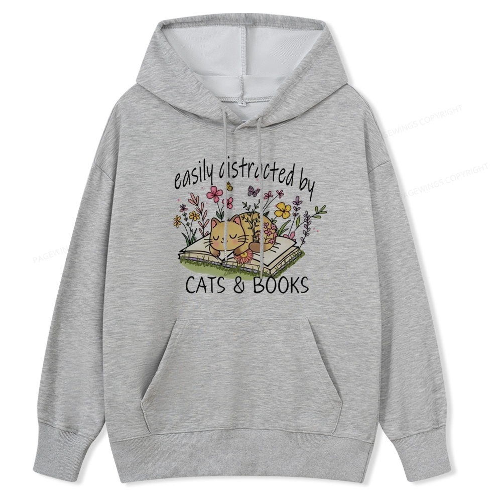 Pagewings Easily Distracted By Cats And Books Unisex Classic Hoodie