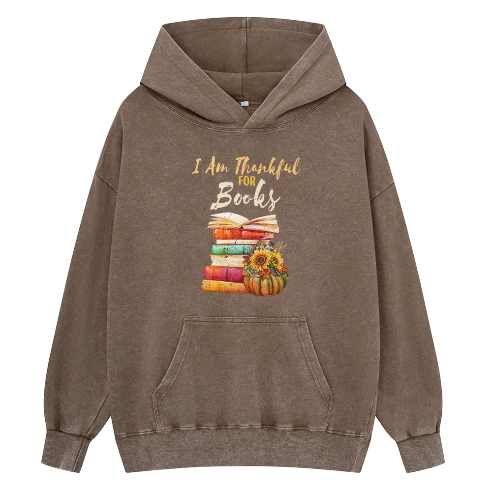 Pagewings Thanksgiving I‘m Thankful For Books Unisex Washed Hoodie
