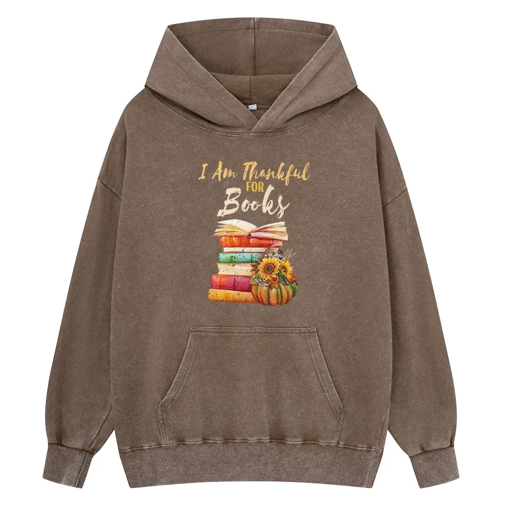 Pagewings Thanksgiving I‘m Thankful For Books Unisex Washed Hoodie
