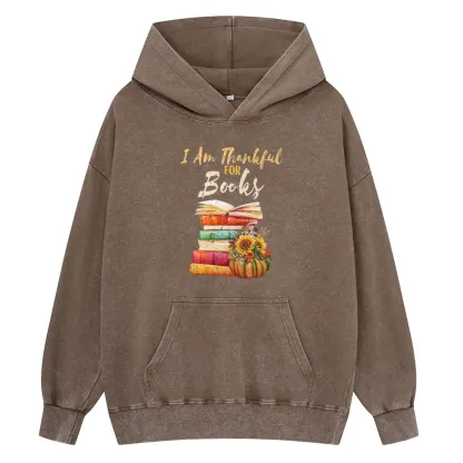 Pagewings Thanksgiving I‘m Thankful For Books Unisex Washed Hoodie