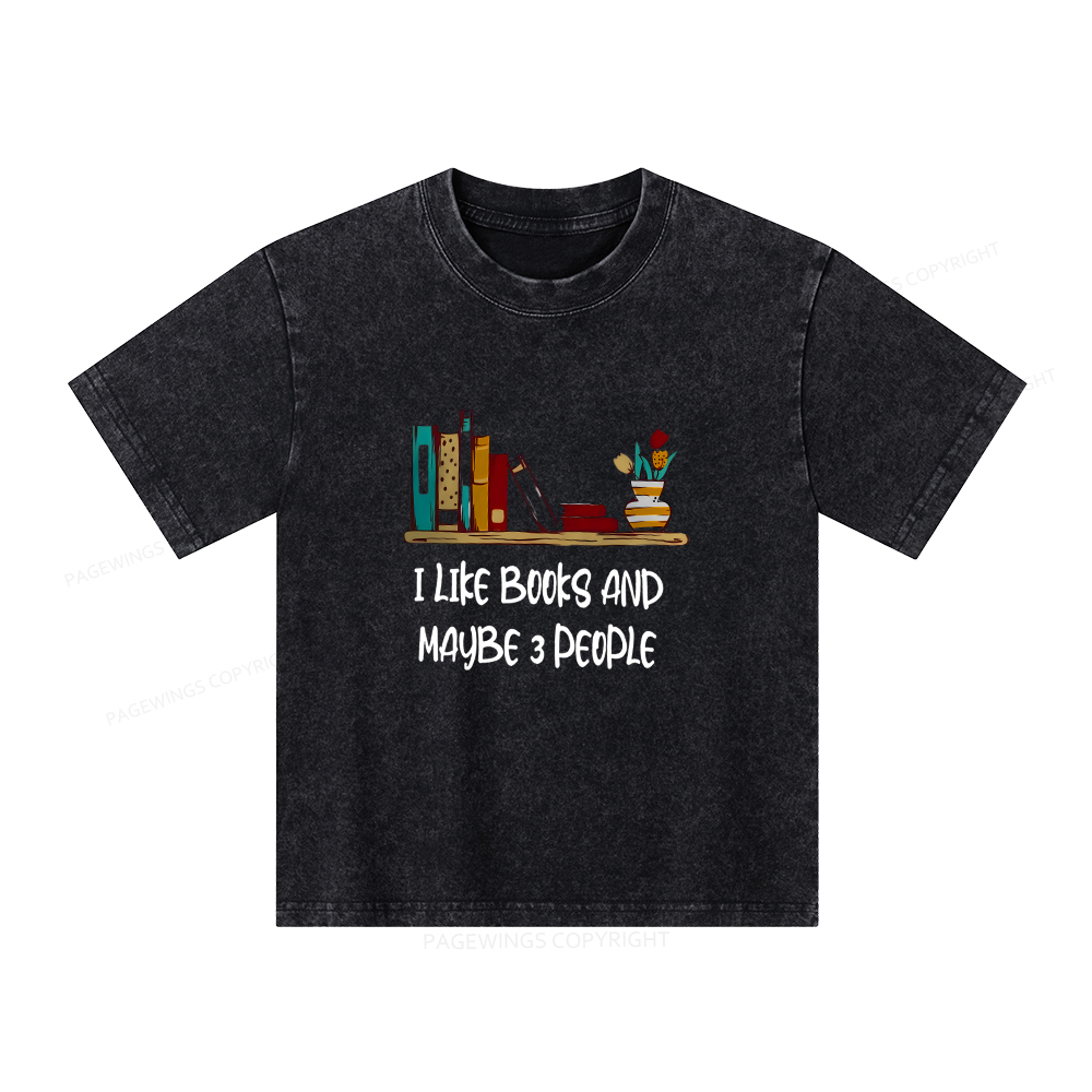 Pagewings I Like Books World Unisex Kids Washed T-shirt