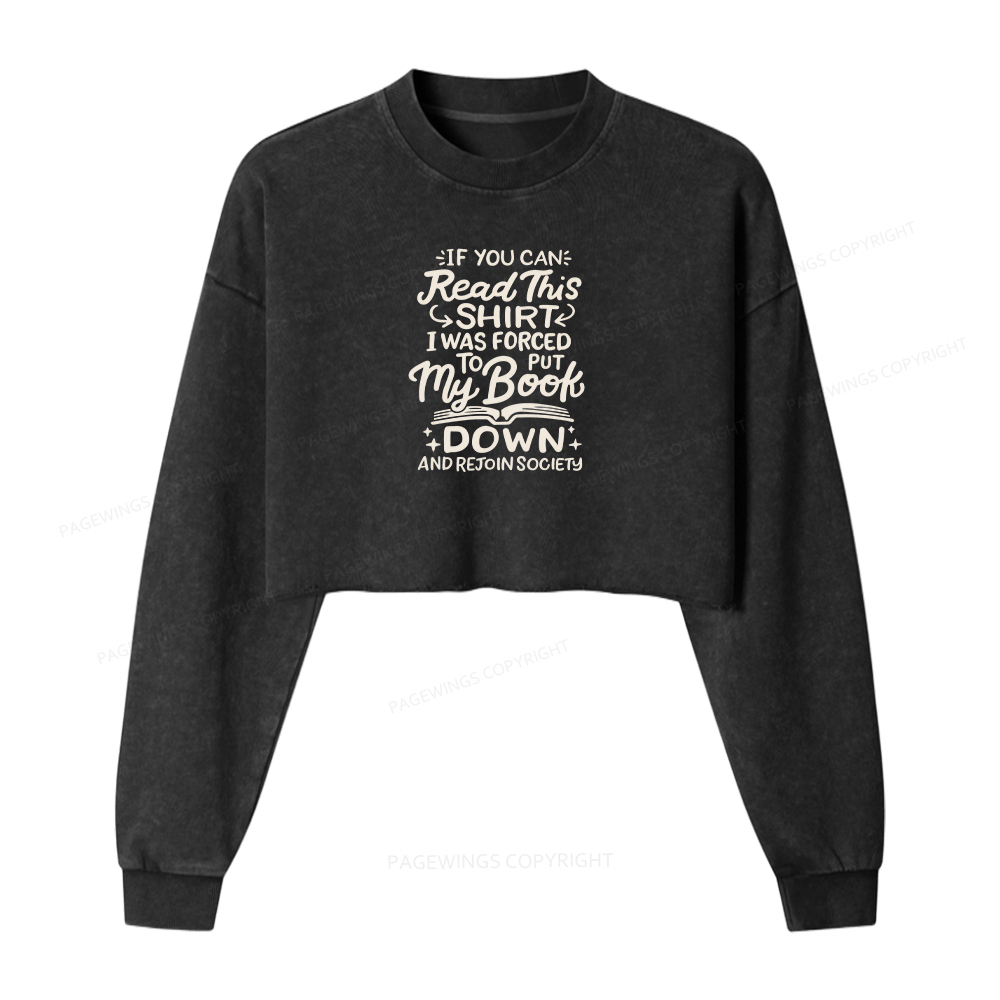 Pagewings Funny Book Lover Washed Crop Sweatshirt