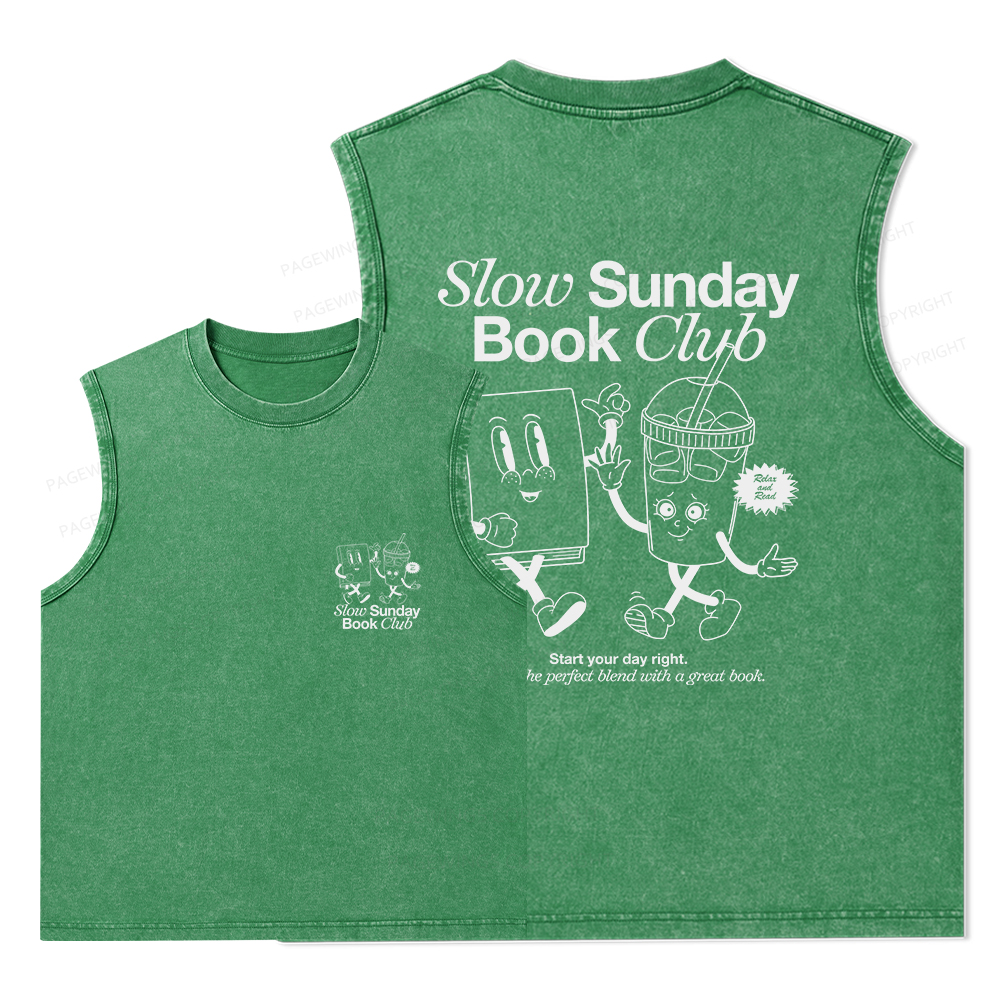 Pagewings Slow Sunday Book Club Unisex Washed Tank Top
