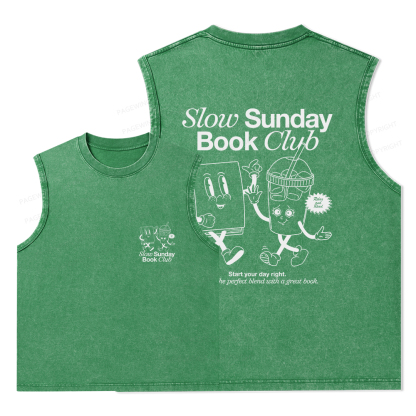 Pagewings Slow Sunday Book Club Unisex Washed Tank Top