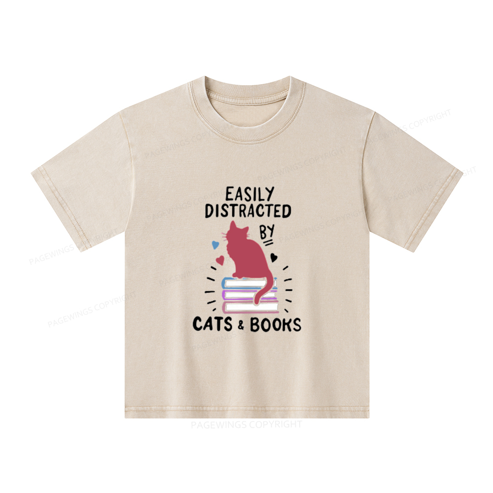 Pagewings Book Fun Cat Book Funny Unisex Kids Washed T-shirt