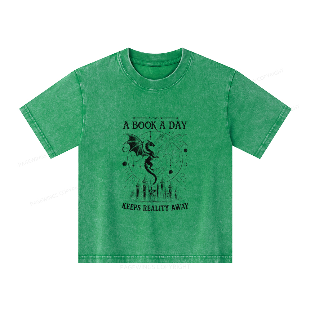 Pagewings A Book A Day Keeps Reality Away Unisex Kids Washed T-shirt