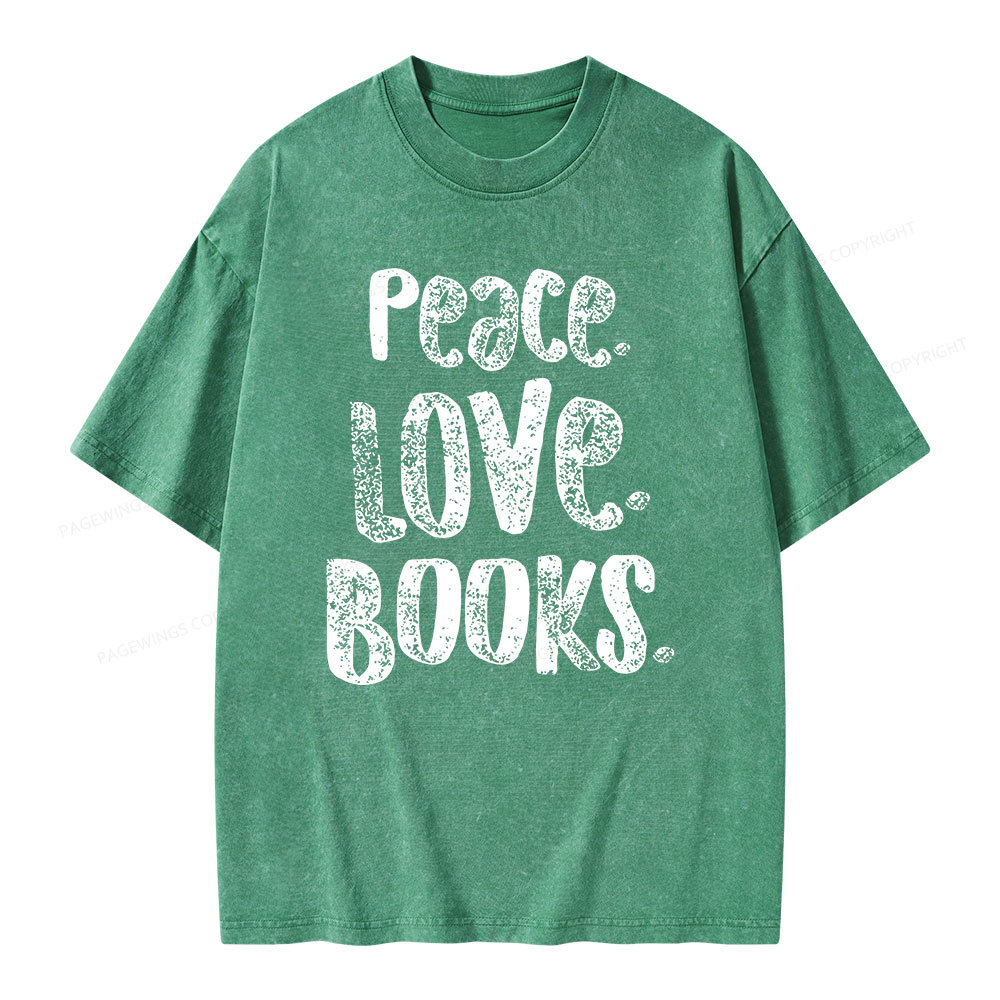 Pagewings Peace Love Books Unisex Washed T-shirt