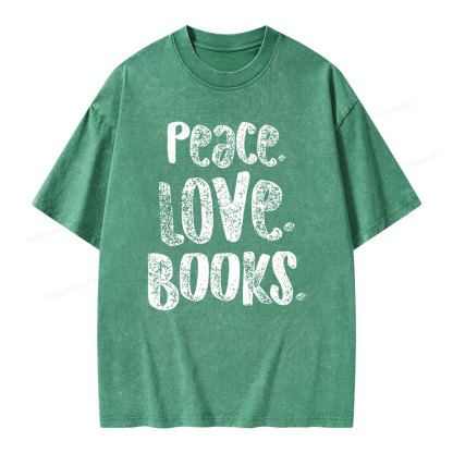 Pagewings Peace Love Books Unisex Washed T-shirt