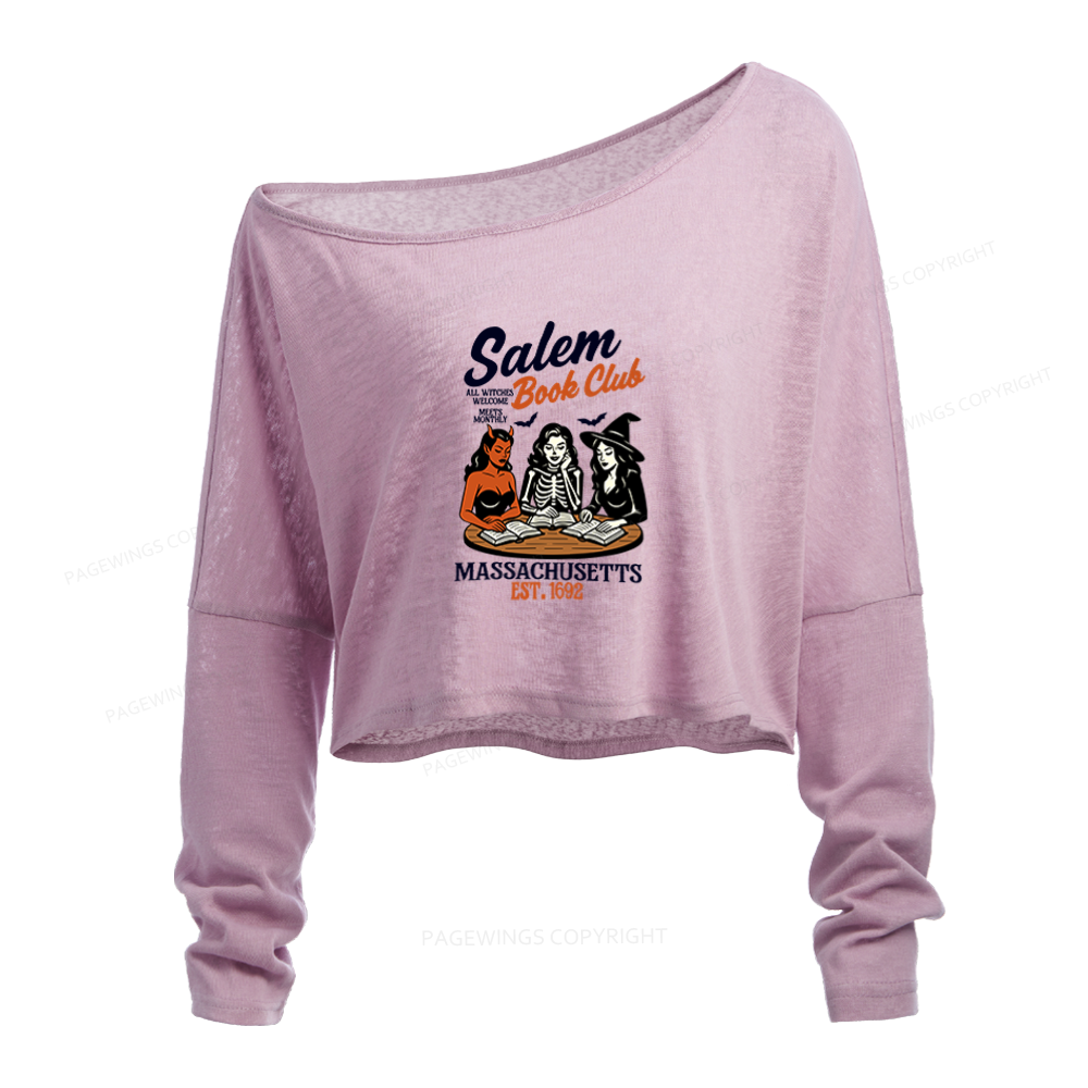 Pagewings Salem Book Club Slouchy Long Sleeve Off Shoulder T-shirt