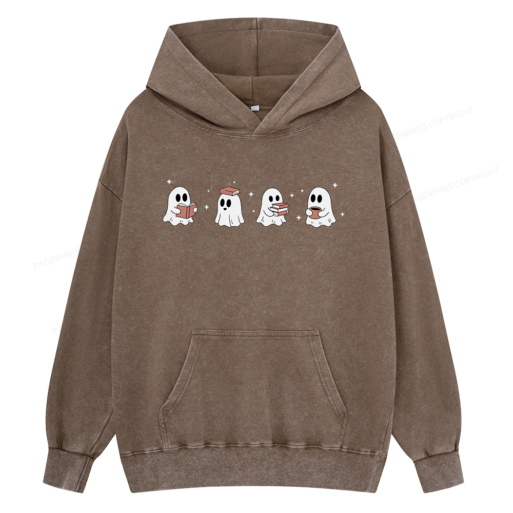 Pagewings Bookish Ghost Unisex Washed Hoodie