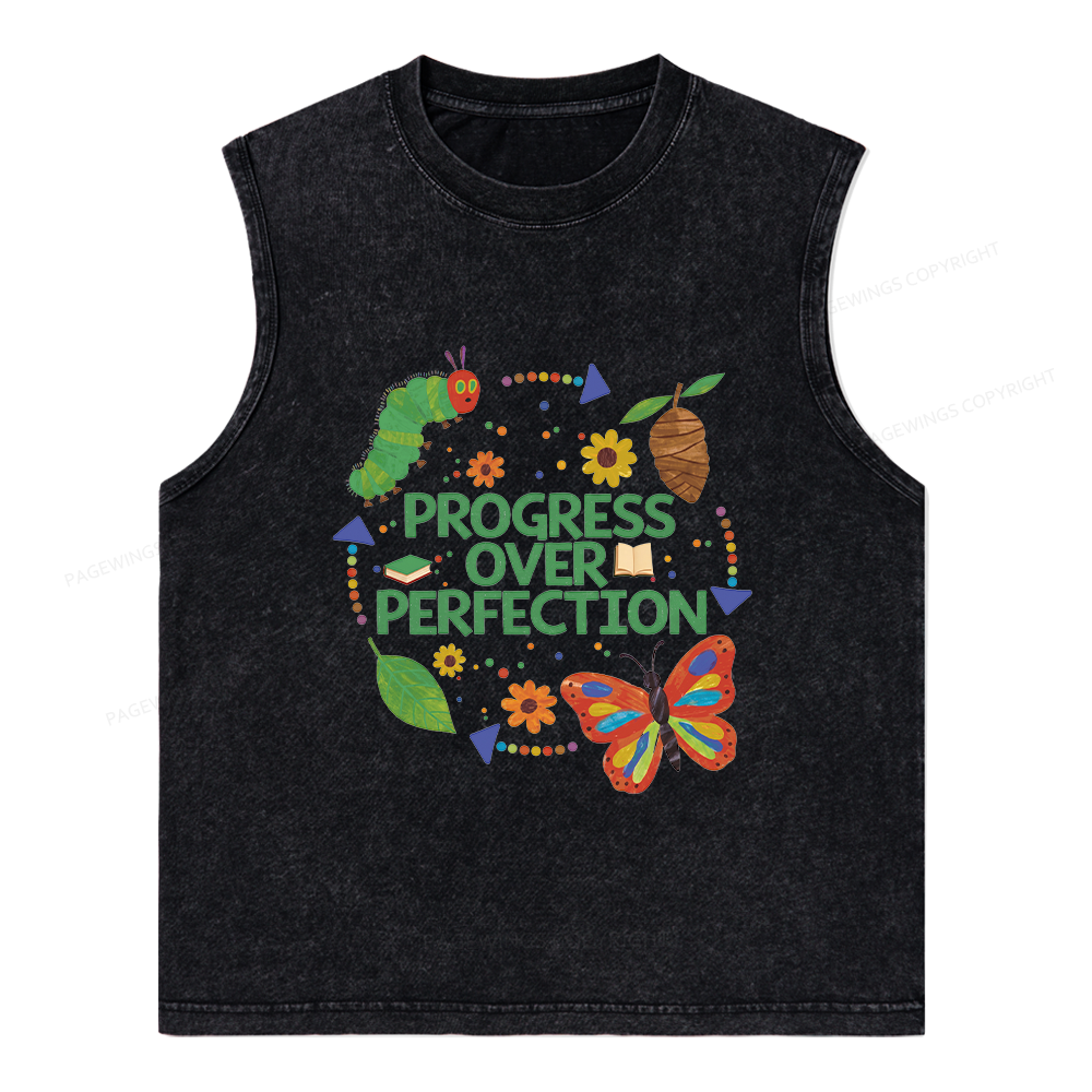 Pagewing Progress Over Perfection Unisex Washed Tank Top