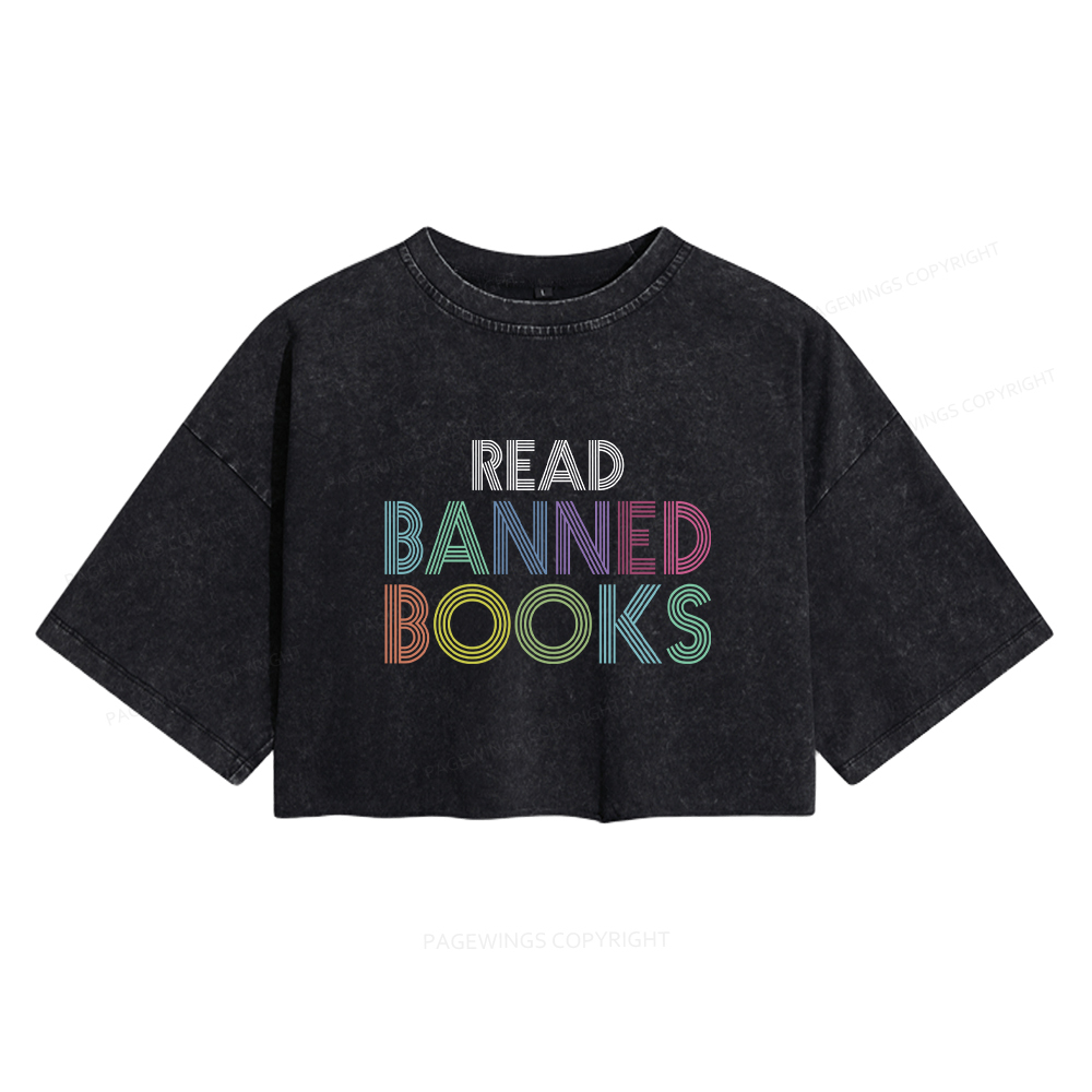 Pagewings Read Banned Books Shirt Women's Washed Cropped T-shirt