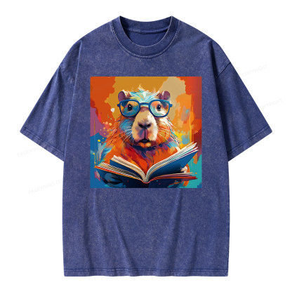 Pagewings Reading Capybara Unisex Washed T-shirt
