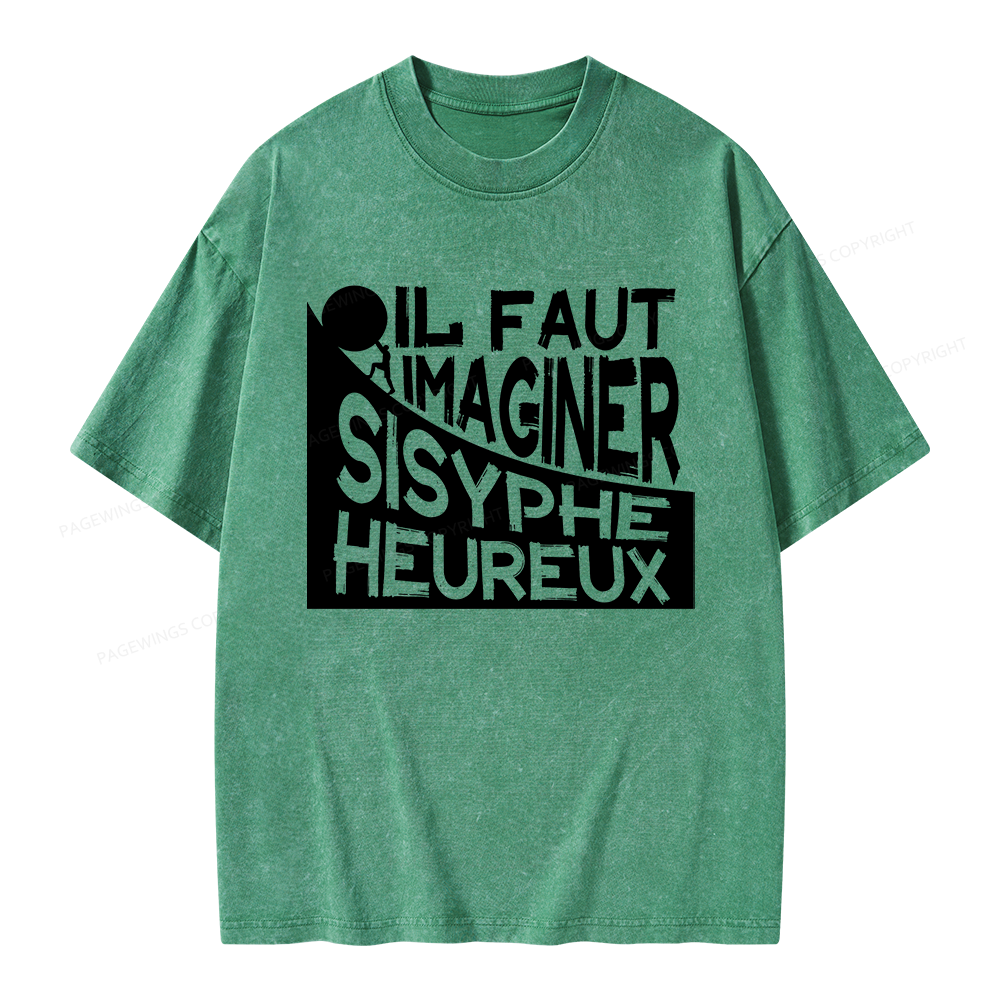 Pagewings Sisyphus Happy Unisex Washed T-shirt