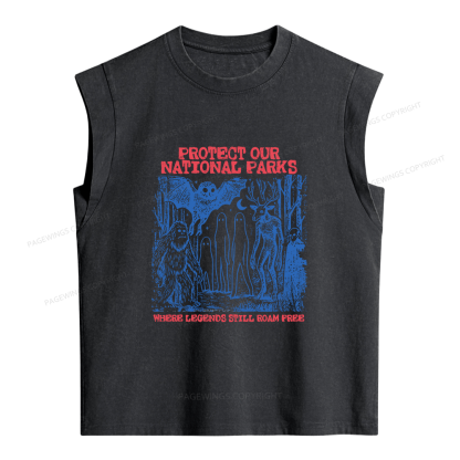Pagewings Protect Our Parks Vintage Camping Women's Washed Tank Top