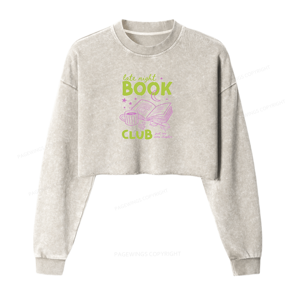 Pagewings Late Night Book Club Washed Crop Sweatshirt