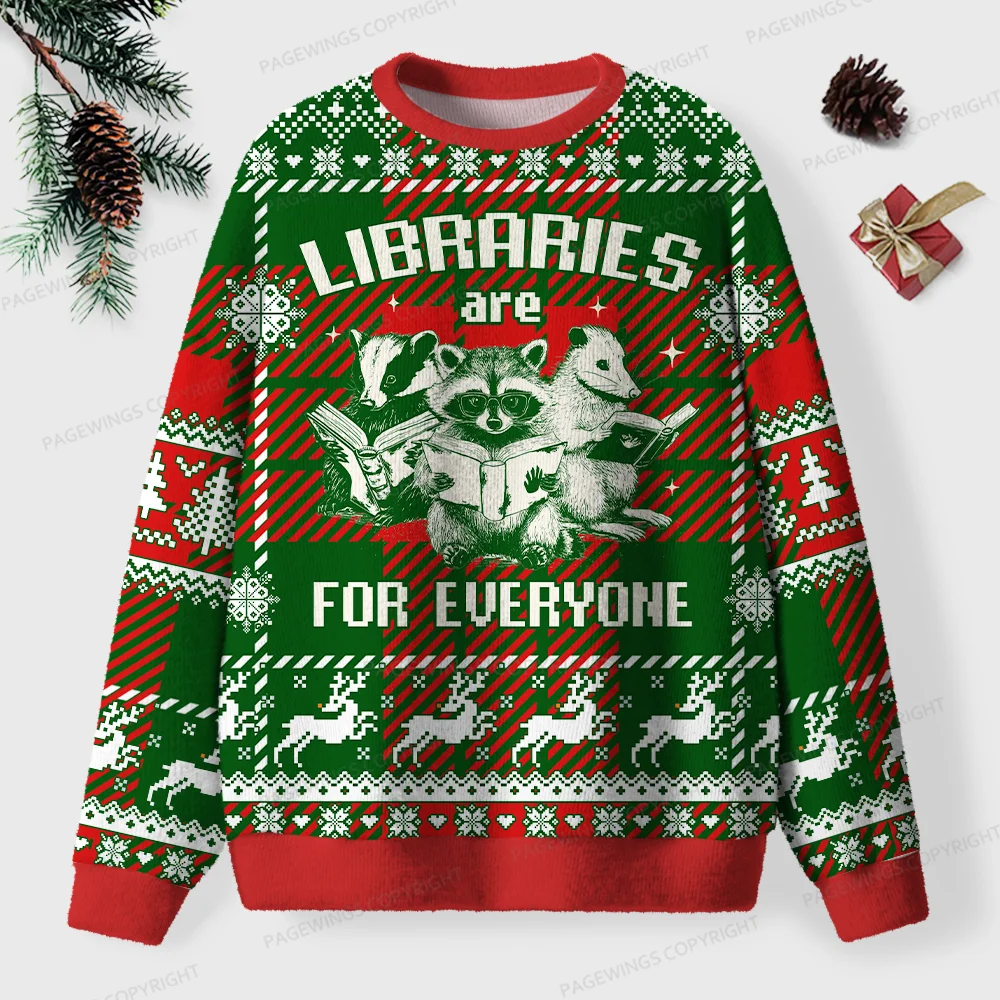 Pagewings Libraries Are For Everyone Unisex Ugly Knit Sweatshirt