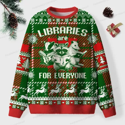 Pagewings Libraries Are For Everyone Unisex Ugly Knit Sweatshirt