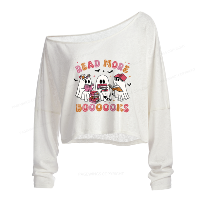 Pagewings Cute Ghost Book Read More Books Slouchy Long Sleeve Off Shoulder T-shirt