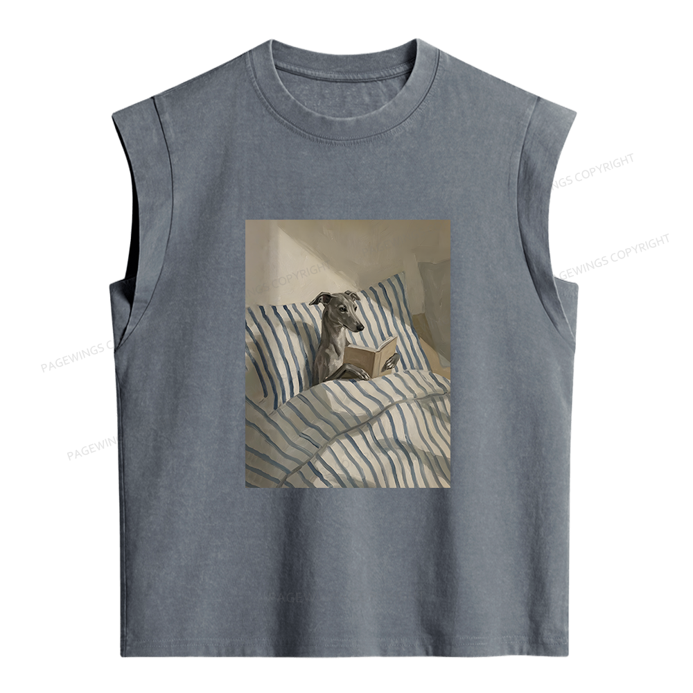 Pagewings Greyhound Dog Reading Women's Washed Tank Top