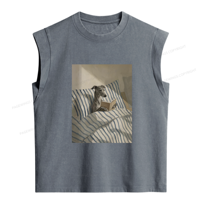 Pagewings Greyhound Dog Reading Women's Washed Tank Top