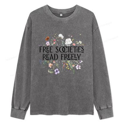 Pagewings Free Societies Read Freely Unisex Washed Long Sleeve T-shirt