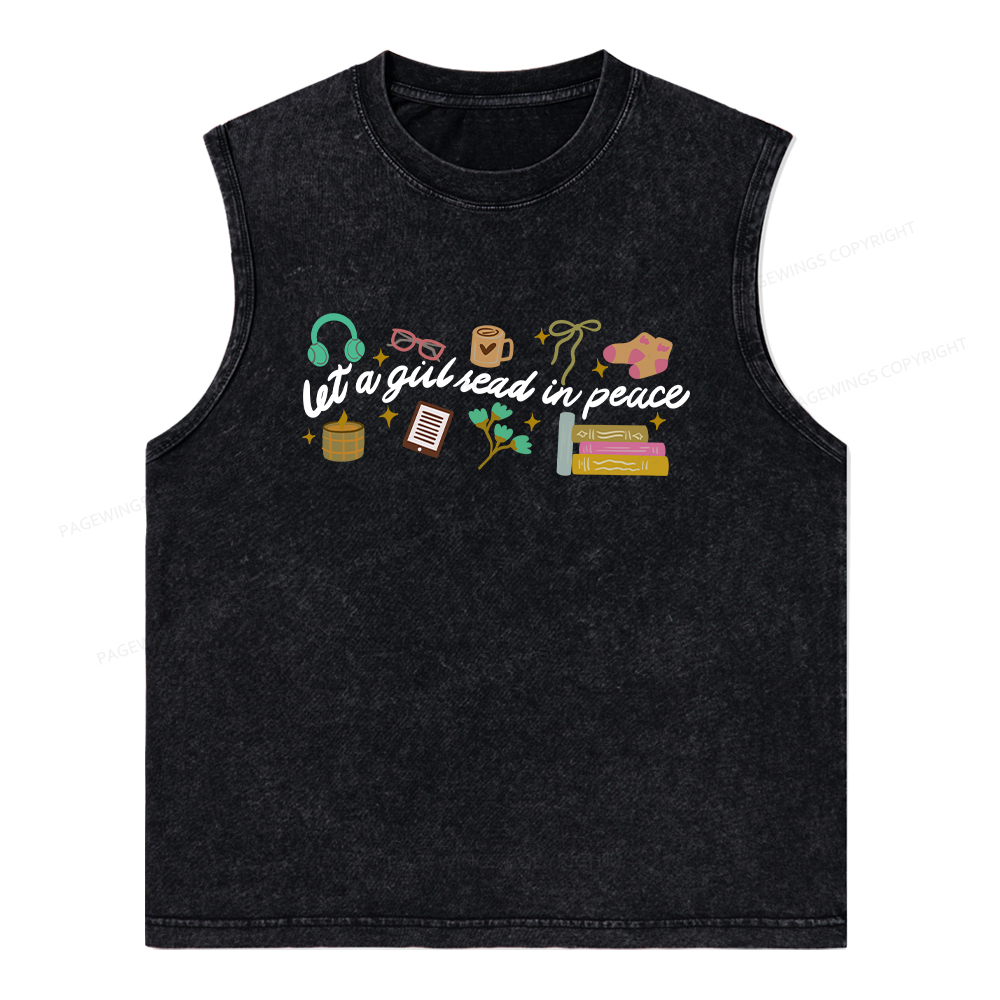 Pagewings Let a Girl Read in Peace Unisex Washed Tank Top