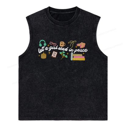 Pagewings Let a Girl Read in Peace Unisex Washed Tank Top