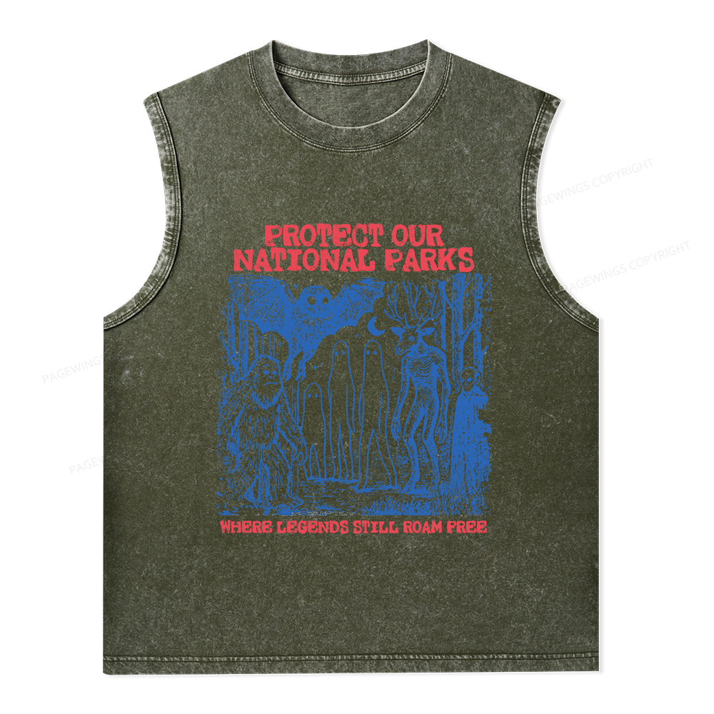 Pagewings Protect Our Parks Vintage Camping Unisex Washed Tank Top