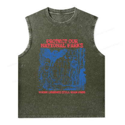 Pagewings Protect Our Parks Vintage Camping Unisex Washed Tank Top