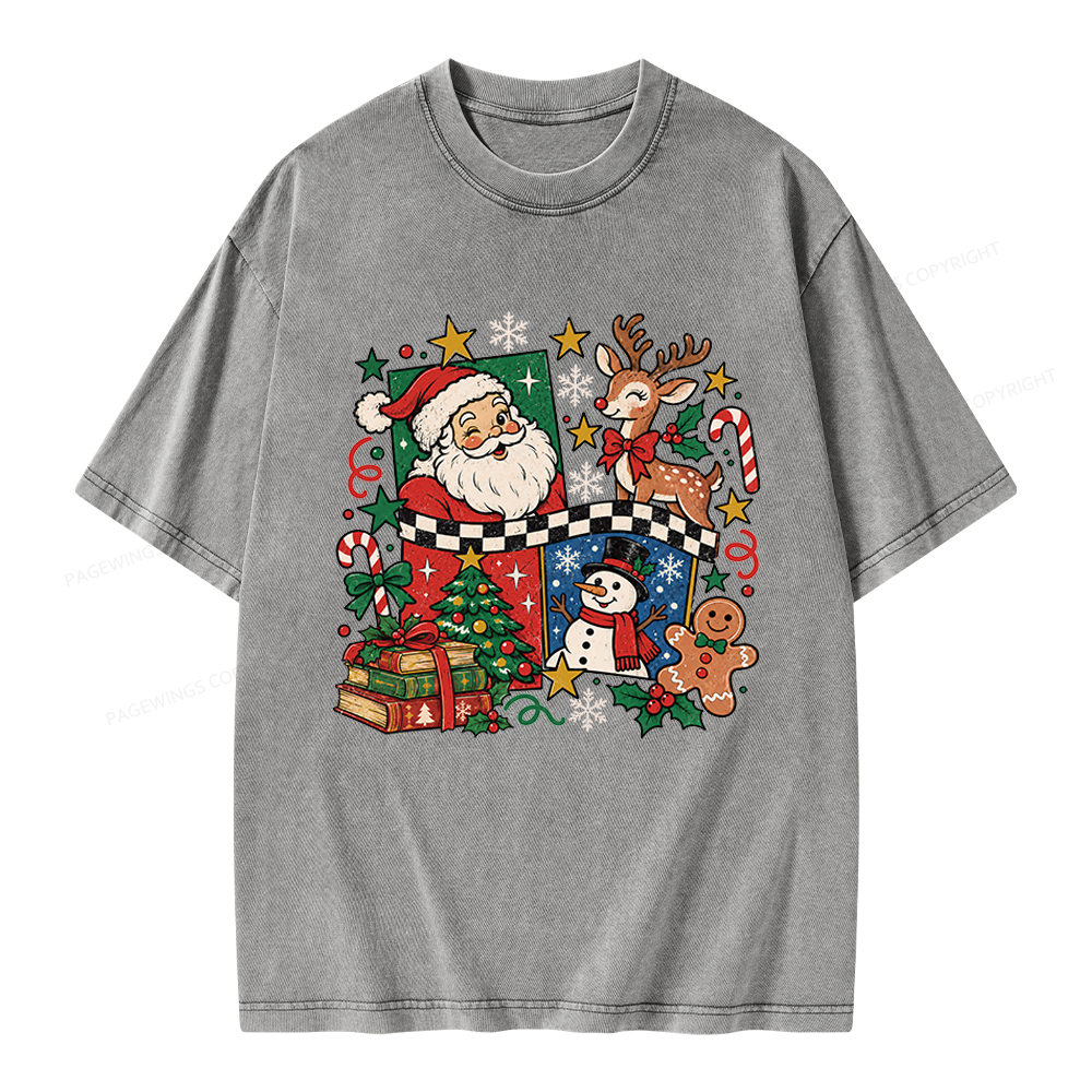 Pagewings Santa and Friends Unisex Washed T-shirt