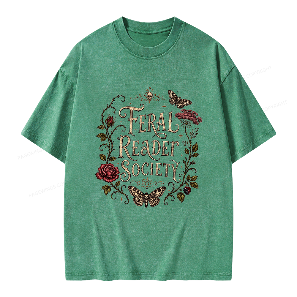 Pagewings Feral Reader Society Unisex Washed T-shirt